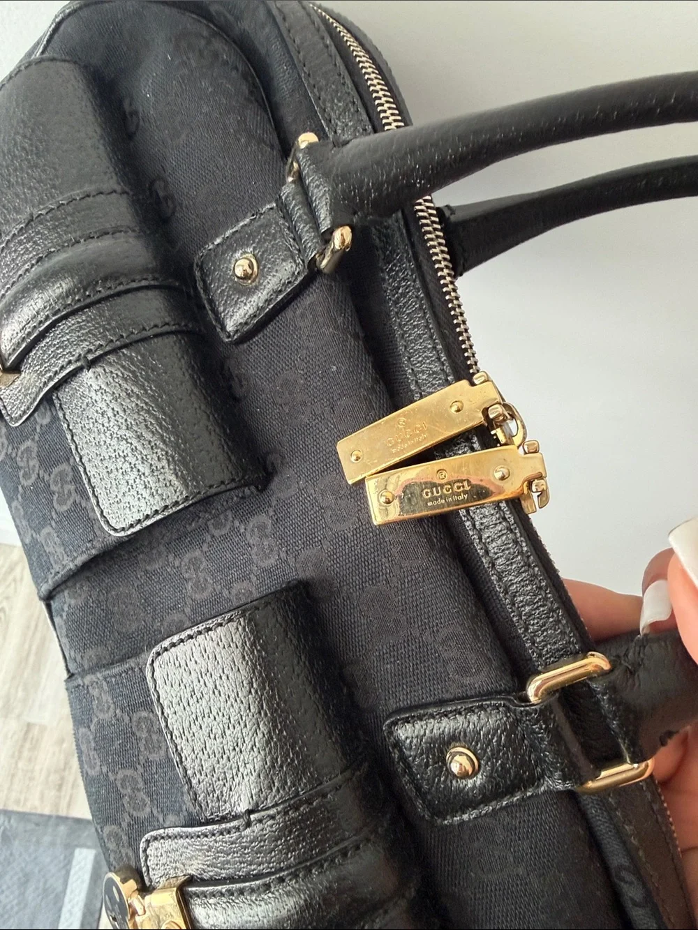 Gucci Black Satchel with Gold Hardware and Heart Lock Details